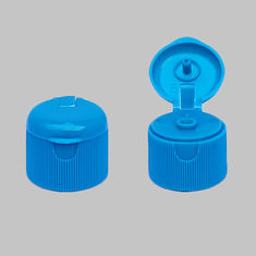 Blue Ribbed Flip Top Plastic Caps , Flip Top Bottle Lids With Round Cover