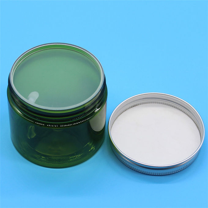 Green PET Plastic Jars 150ml , Plastic Cream Jar Including Nature Aluminum Cap
