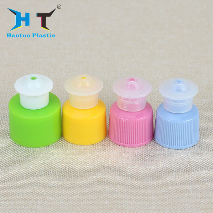 Non Spill Plastic Push Pull Caps , Pink Green Yellow Plastic Screw Cap Covers