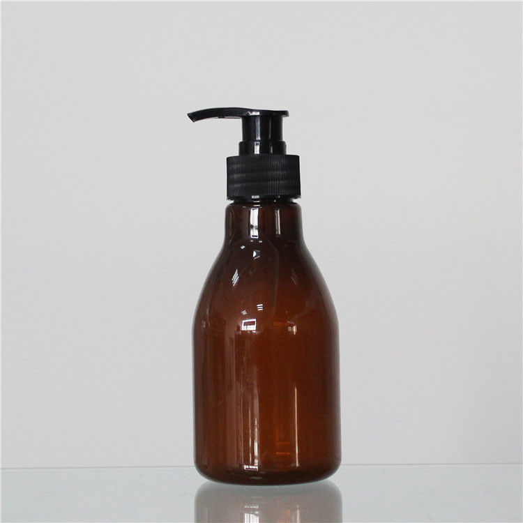 250ml Amber Color Plastic Cosmetic Bottles Black Pump For Personal Care supplier