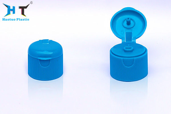 Blue Ribbed Flip Top Plastic Caps , Flip Top Bottle Lids With Round Cover