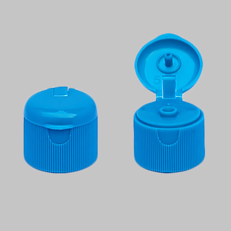 Blue Ribbed Flip Top Plastic Caps , Flip Top Bottle Lids With Round Cover supplier